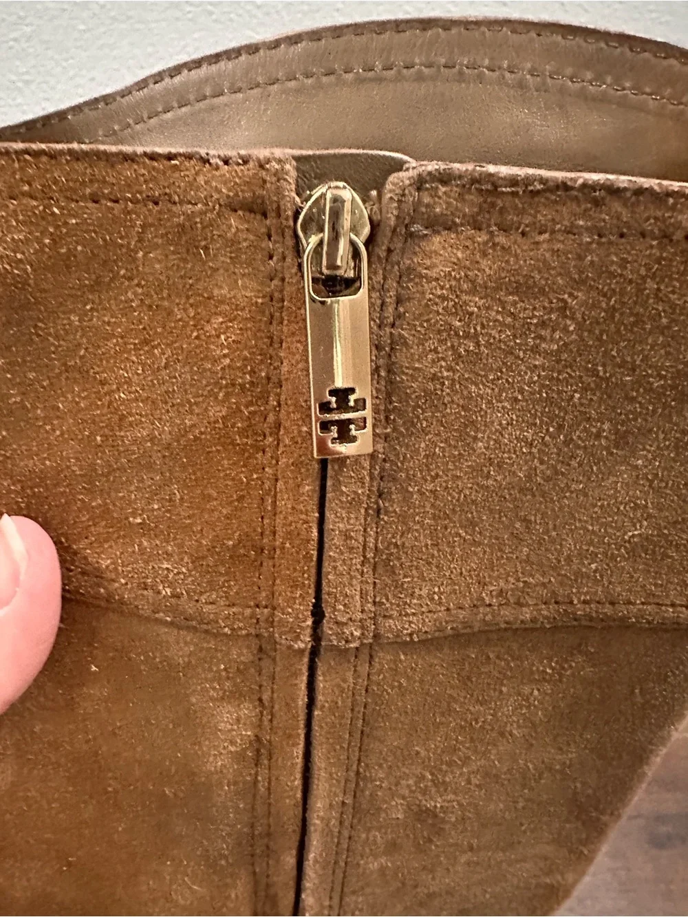 Tory Burch Suede Knee-High Boot with Buckle Detail - Tan 8 1/2